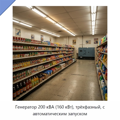 Генератор 200 кВА (160 кВт), трёхфазный, с автоматическим запуском