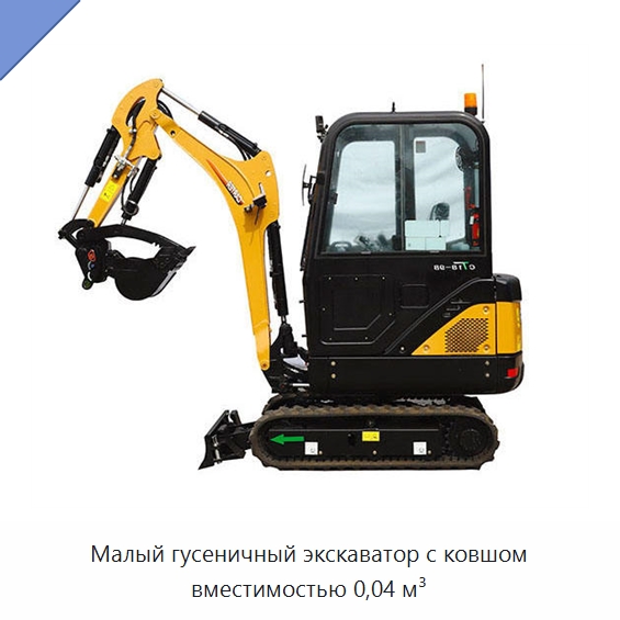 Малый гусеничный экскаватор с ковшом вместимостью 0,04 м³ — Землеройная техника