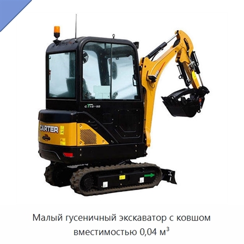 Малый гусеничный экскаватор с ковшом вместимостью 0,04 м³