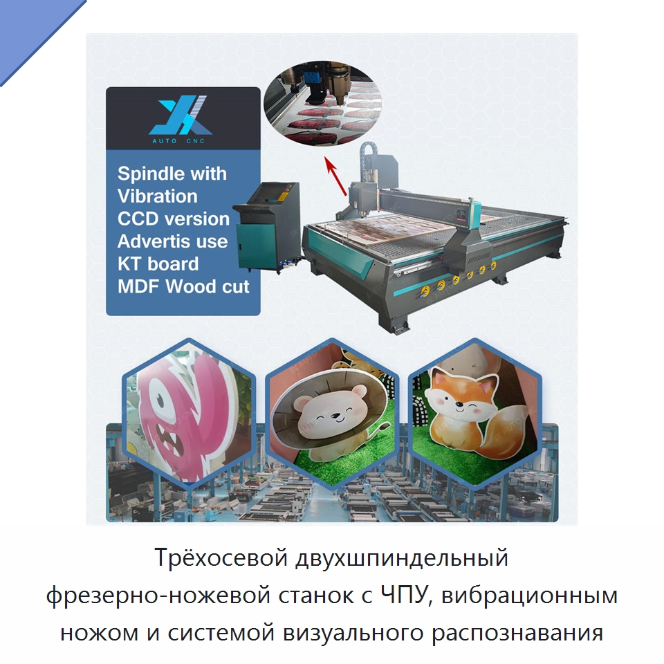 Трёхосевой двухшпиндельный фрезерно-ножевой станок с ЧПУ, вибрационным ножом и системой визуального распознавания — Фрезерные станки по дереву