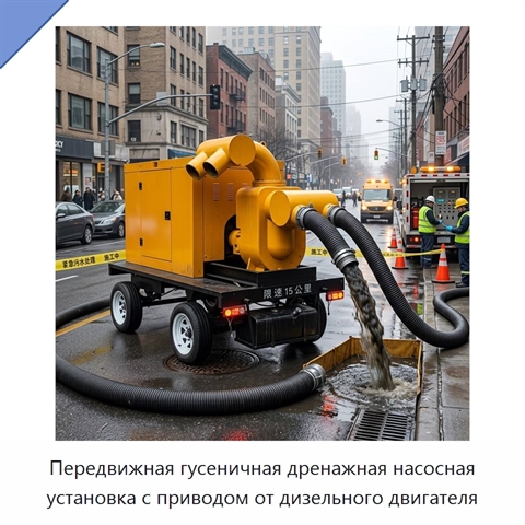 Передвижная гусеничная дренажная насосная установка с приводом от дизельного двигателя