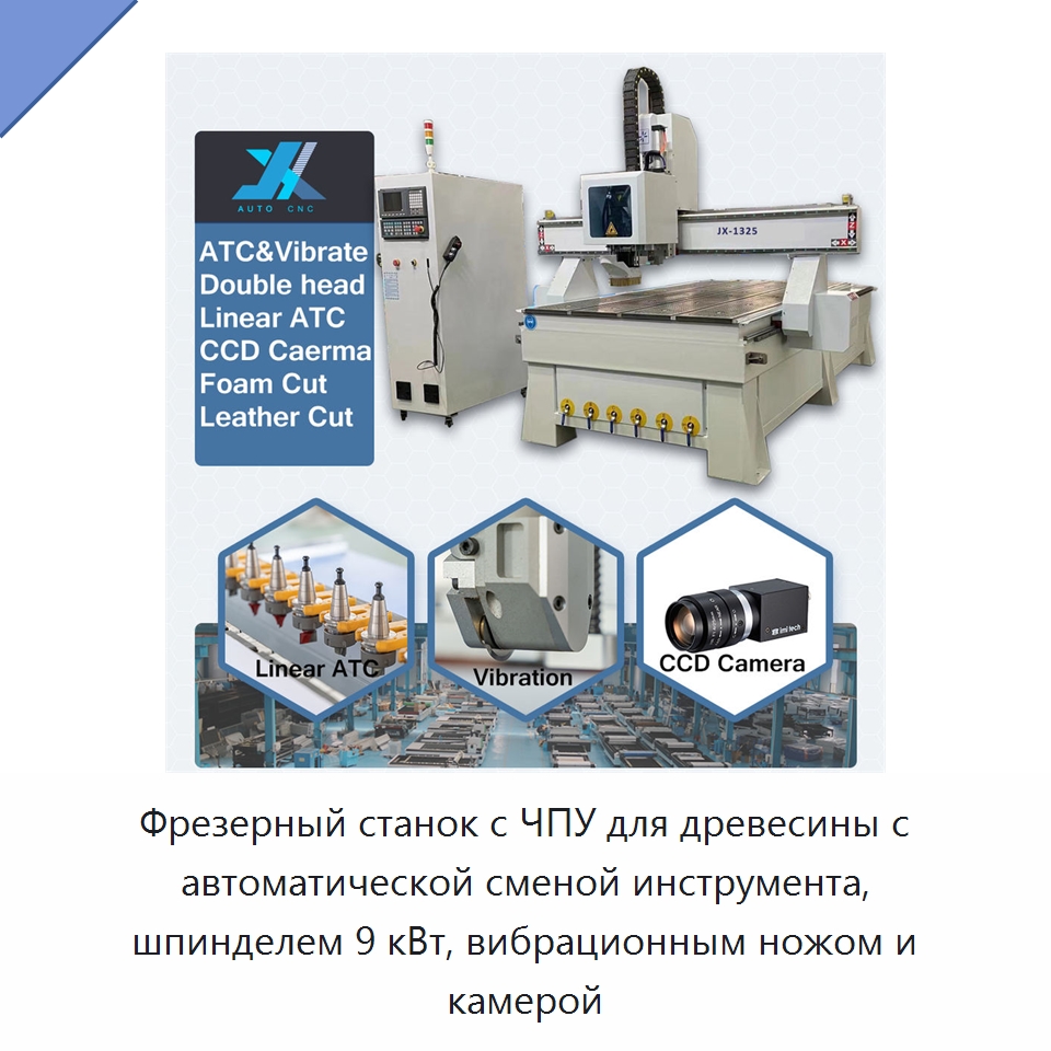 Фрезерный станок с ЧПУ для древесины с автоматической сменой инструмента, шпинделем 9 кВт, вибрационным ножом и камерой — Фрезерные станки по дереву