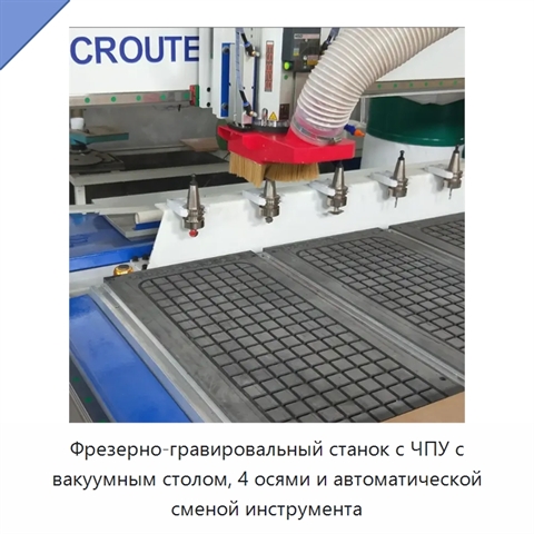 Фрезерно-гравировальный станок с ЧПУ с вакуумным столом, 4 осями и автоматической сменой инструмента