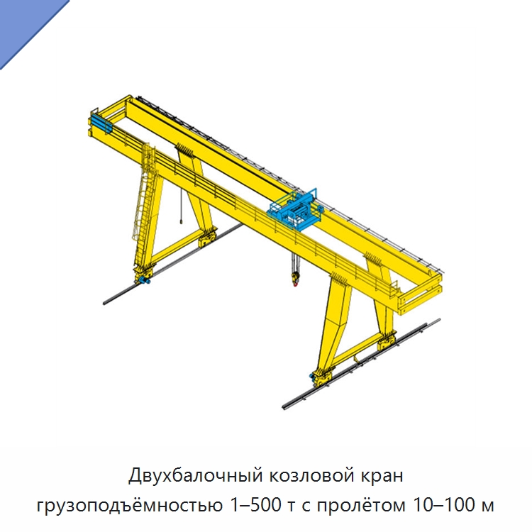 Двухбалочный козловой кран грузоподъёмностью 1–500 т с пролётом 10–100 м — Краны