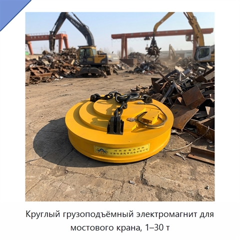 Круглый грузоподъёмный электромагнит для мостового крана, 1–30 т