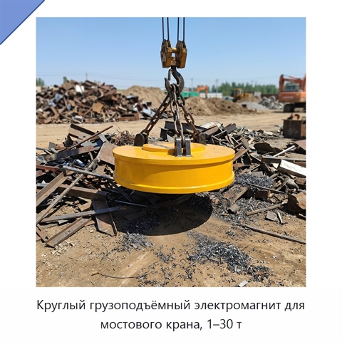 Круглый грузоподъёмный электромагнит для мостового крана, 1–30 т