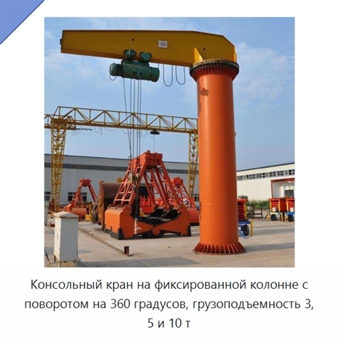 Консольный кран на фиксированной колонне с поворотом на 360 градусов, грузоподъемность 3, 5 и 10 т