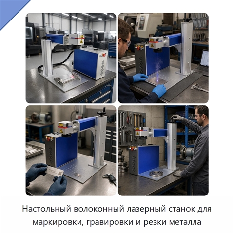 Настольный волоконный лазерный станок для маркировки, гравировки и резки металла