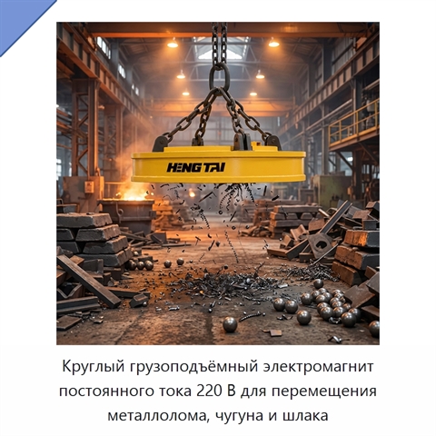 Круглый грузоподъёмный электромагнит постоянного тока 220 В для перемещения металлолома, чугуна и шлака