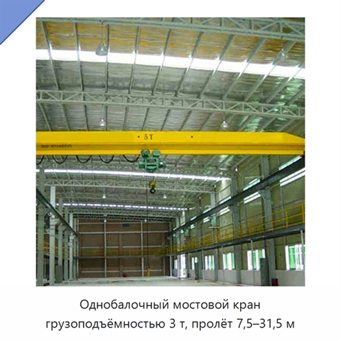 Однобалочный мостовой кран грузоподъёмностью 3 т, пролёт 7,5–31,5 м