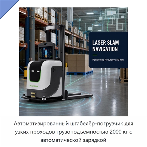 Автоматизированный штабелёр-погрузчик для узких проходов грузоподъёмностью 2000 кг с автоматической зарядкой