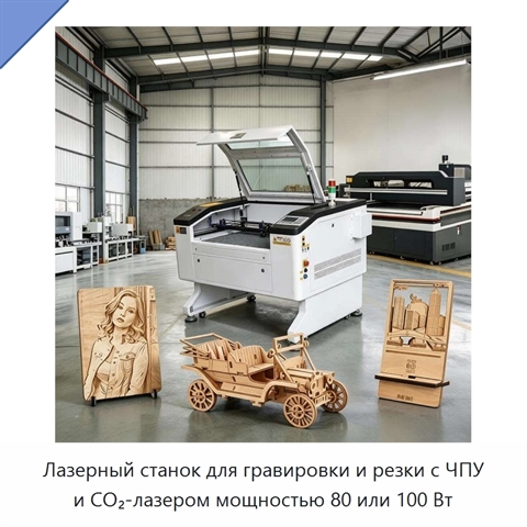 Лазерный станок для гравировки и резки с ЧПУ и CO₂-лазером мощностью 80 или 100 Вт