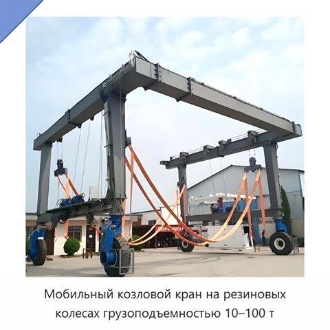 Мобильный козловой кран на резиновых колесах грузоподъемностью 10–100 т