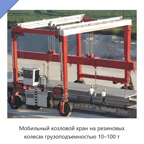 Мобильный козловой кран на резиновых колесах грузоподъемностью 10–100 т