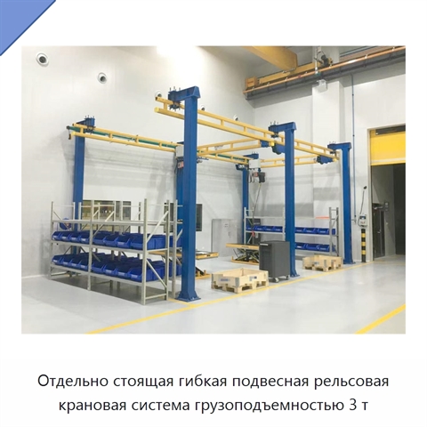 Отдельно стоящая гибкая подвесная рельсовая крановая система грузоподъемностью 3 т