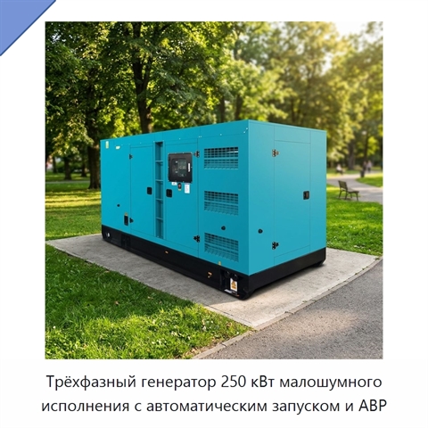 Трёхфазный генератор 250 кВт малошумного исполнения с автоматическим запуском и АВР