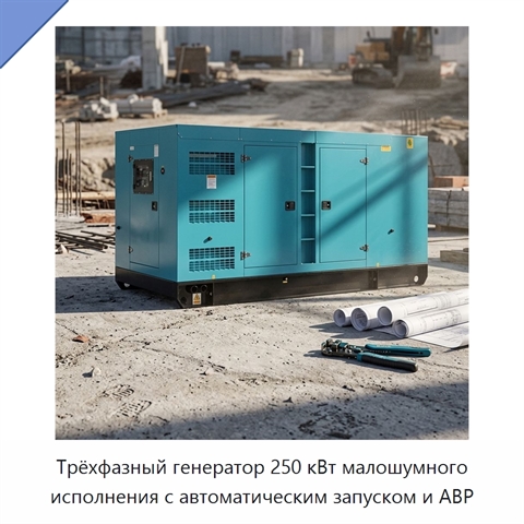 Трёхфазный генератор 250 кВт малошумного исполнения с автоматическим запуском и АВР