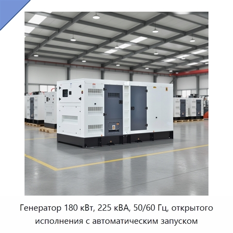 Генератор 180 кВт, 225 кВА, 50/60 Гц, открытого исполнения с автоматическим запуском