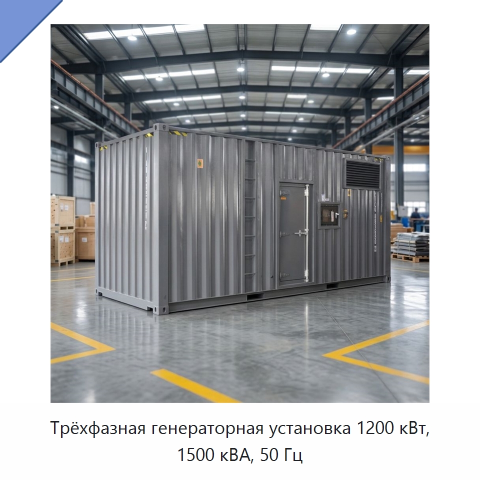 Трёхфазная генераторная установка 1200 кВт, 1500 кВА, 50 Гц — Дизельные генераторы