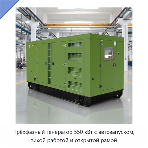 Трёхфазный генератор 550 кВт с автозапуском, тихой работой и открытой рамой