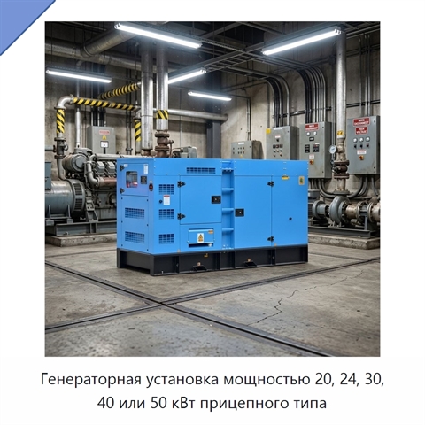 Генераторная установка мощностью 20, 24, 30, 40 или 50 кВт прицепного типа