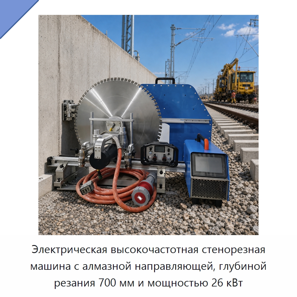 Электрическая высокочастотная стенорезная машина с алмазной направляющей, глубиной резания 700 мм и мощностью 26 кВт — Дорожная техника