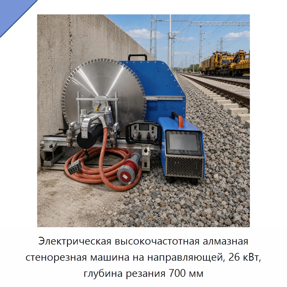 Электрическая высокочастотная алмазная стенорезная машина на направляющей, 26 кВт, глубина резания 700 мм — Дорожная техника