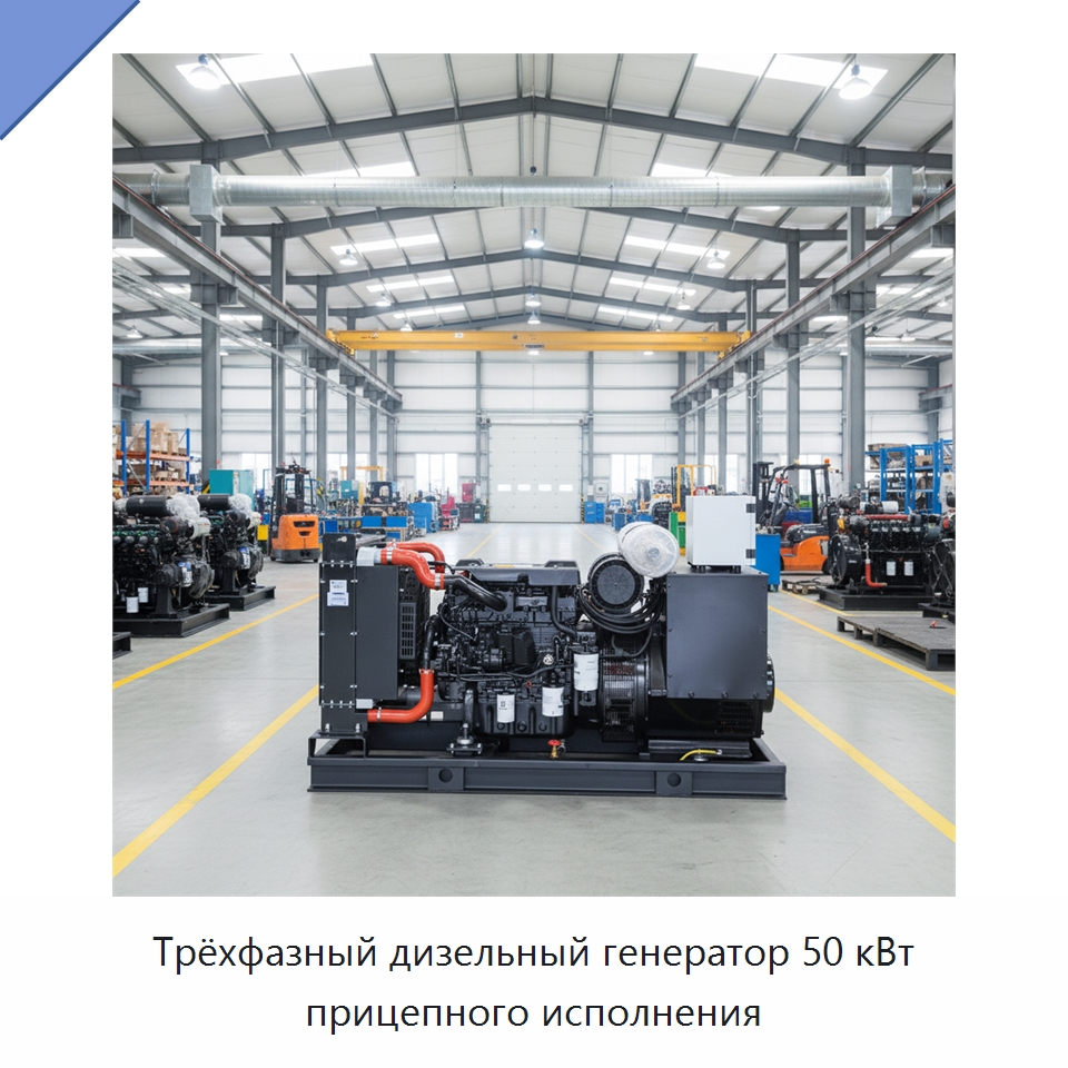 Трёхфазный дизельный генератор 50 кВт прицепного исполнения — Дизельные генераторы
