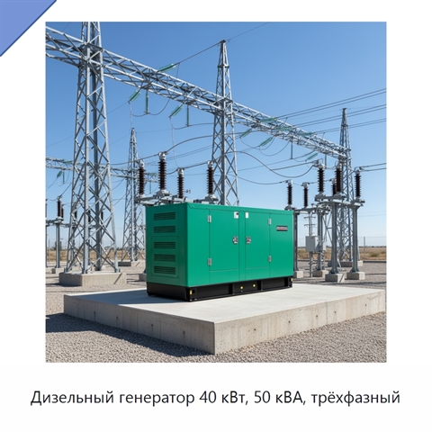Дизельный генератор 40 кВт, 50 кВА, трёхфазный