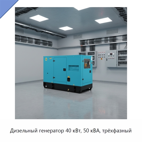 Дизельный генератор 40 кВт, 50 кВА, трёхфазный