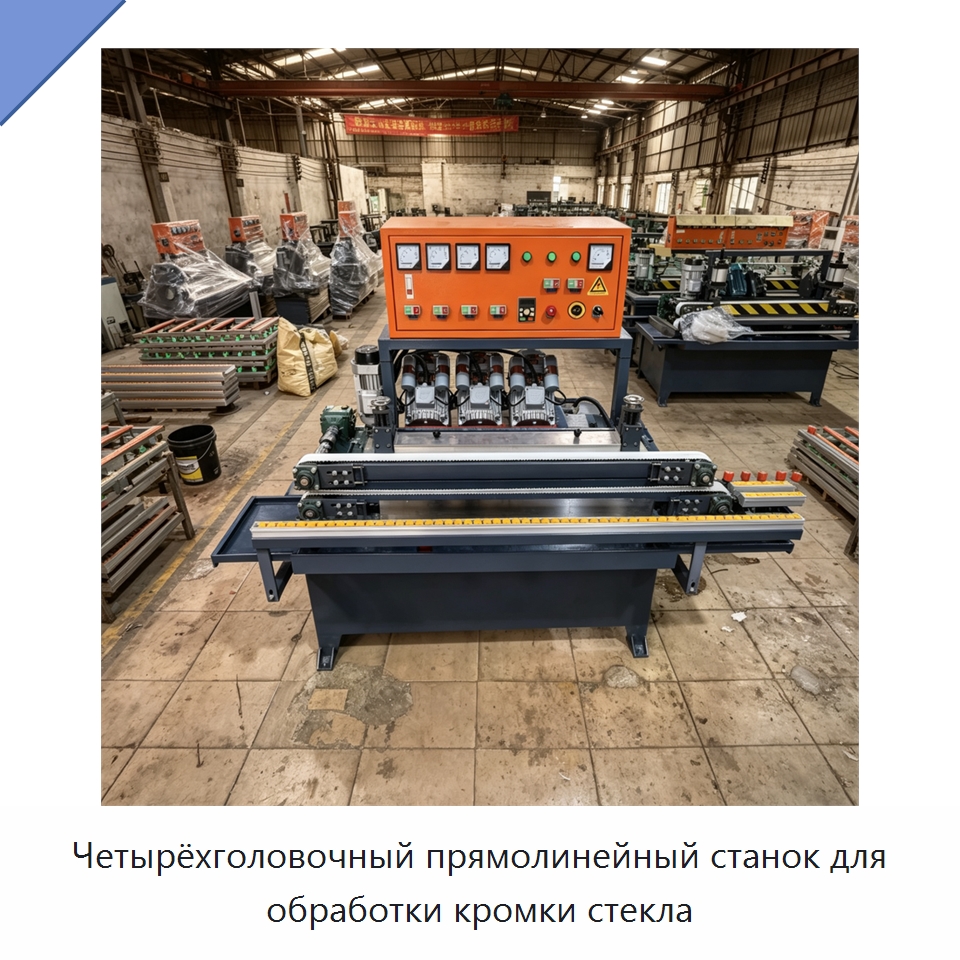 Четырёхголовочный прямолинейный станок для обработки кромки стекла — Оборудование для производства стекла