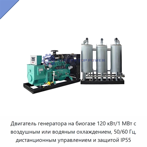 Двигатель генератора на биогазе 120 кВт/1 МВт с воздушным или водяным охлаждением, 50/60 Гц, дистанционным управлением и защитой IP55