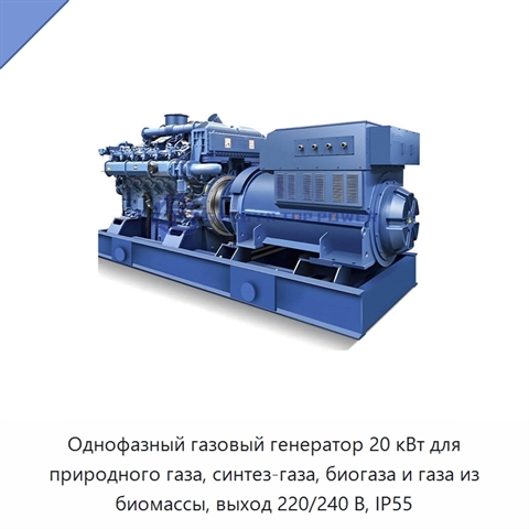 Однофазный газовый генератор 20 кВт для природного газа, синтез-газа, биогаза и газа из биомассы, выход 220/240 В, IP55