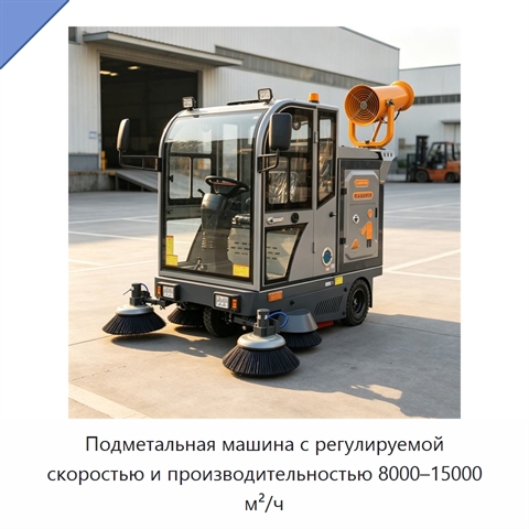 Подметальная машина с регулируемой скоростью и производительностью 8000–15000 м²/ч