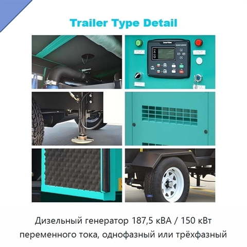 Дизельный генератор 187,5 кВА / 150 кВт переменного тока, однофазный или трёхфазный