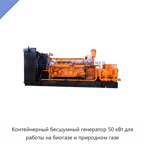 Контейнерный бесшумный генератор 50 кВт для работы на биогазе и природном газе