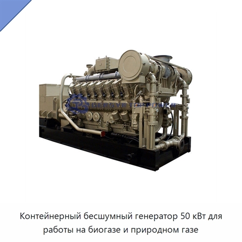 Контейнерный бесшумный генератор 50 кВт для работы на биогазе и природном газе