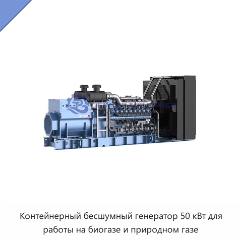 Контейнерный бесшумный генератор 50 кВт для работы на биогазе и природном газе