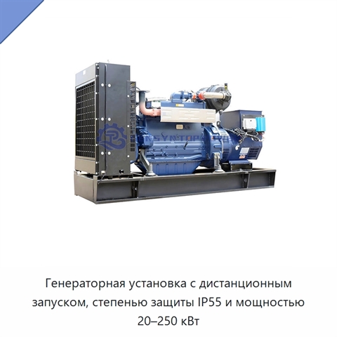 Генераторная установка с дистанционным запуском, степенью защиты IP55 и мощностью 20–250 кВт