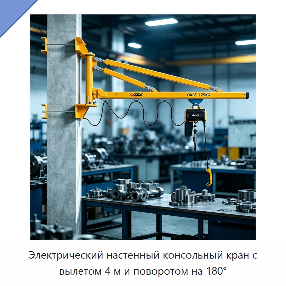 Электрический настенный консольный кран с вылетом 4 м и поворотом на 180° — Электротали