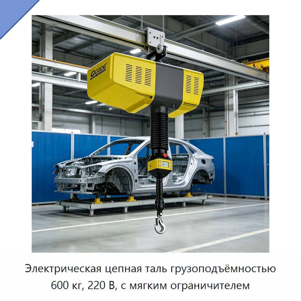 Электрическая цепная таль грузоподъёмностью 600 кг, 220 В, с мягким ограничителем — Электротали