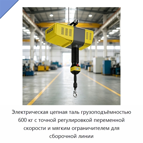 Электрическая цепная таль грузоподъёмностью 600 кг с точной регулировкой переменной скорости и мягким ограничителем для сборочной линии