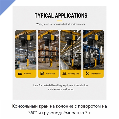 Консольный кран на колонне с поворотом на 360° и грузоподъёмностью 3 т