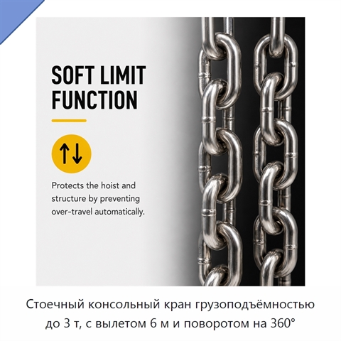 Стоечный консольный кран грузоподъёмностью до 3 т, с вылетом 6 м и поворотом на 360°