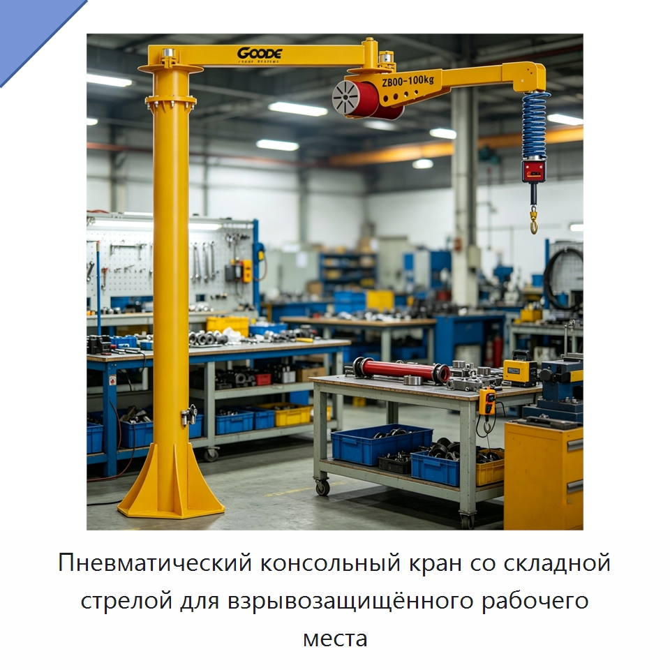Пневматический консольный кран со складной стрелой для взрывозащищённого рабочего места — Электротали