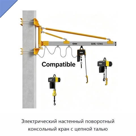 Электрический настенный поворотный консольный кран с цепной талью