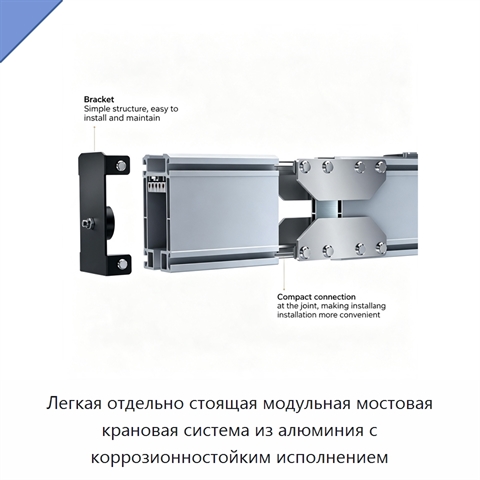 Легкая отдельно стоящая модульная мостовая крановая система из алюминия с коррозионностойким исполнением