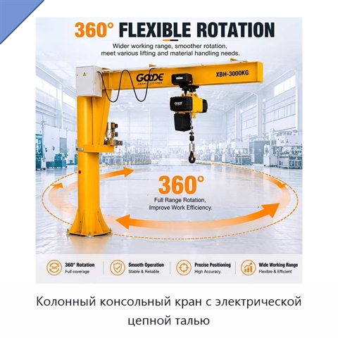 Колонный консольный кран с электрической цепной талью