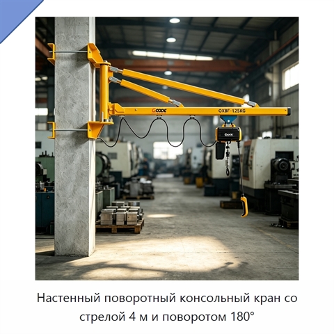 Настенный поворотный консольный кран со стрелой 4 м и поворотом 180°