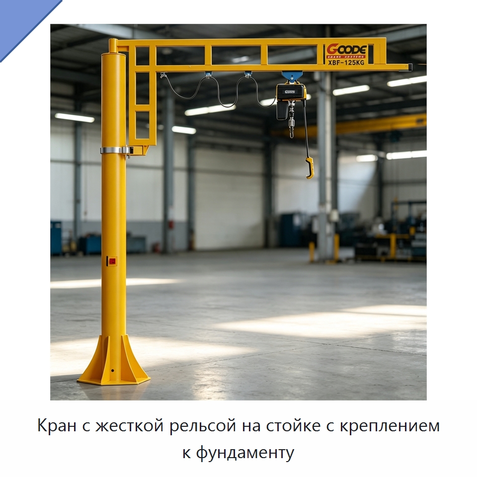 Кран с жесткой рельсой на стойке с креплением к фундаменту — Краны